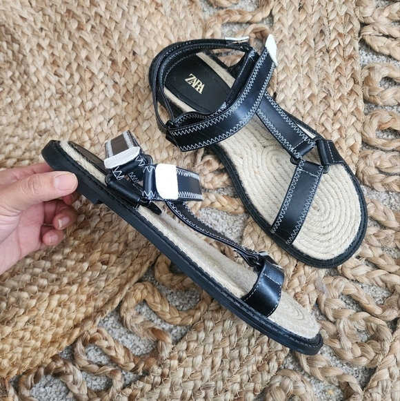Zara Flat Jute Espadrille Slingback Strappy Black Sandal Boho Vacation Retro 39 - Picture 6 of 8